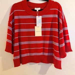 Entro Red Striped Knit Sweater | Size Large | NWT | Cropped Fit